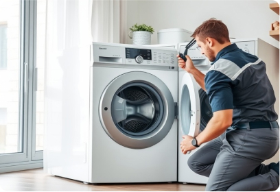 Technician fixing washing machine
